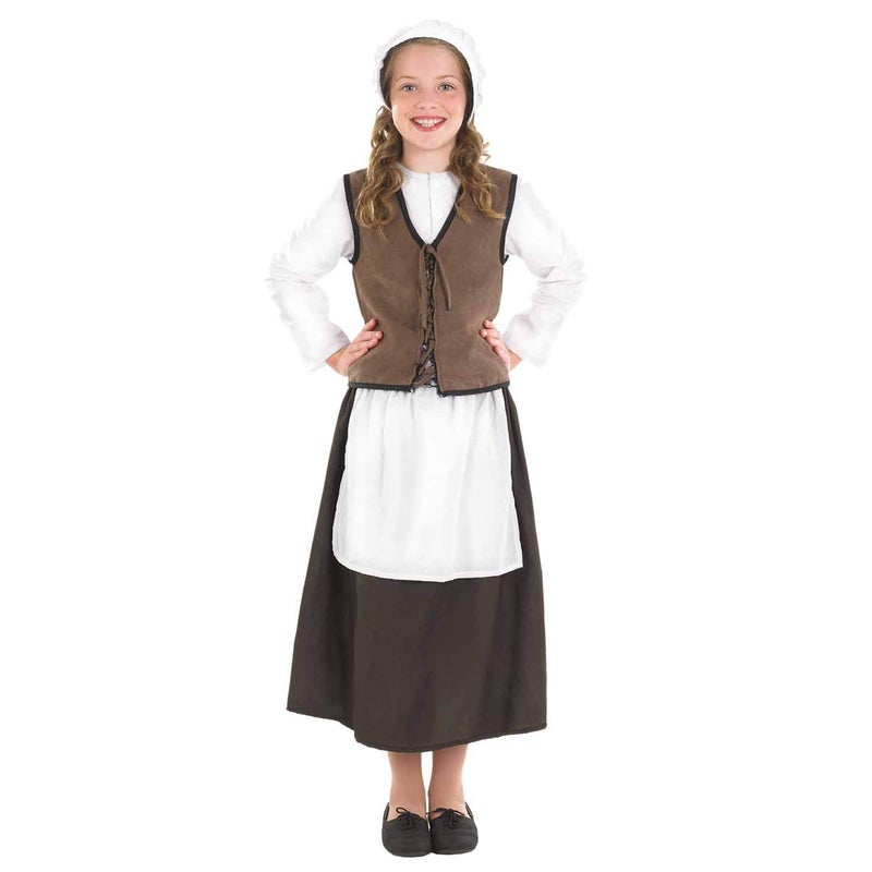 fun shack Kids Colonial Costume Girls, Tudor Kitchen Dress, Medieval Renaissance Outfit, Pilgrim Attire for Girls, Large - Image 1